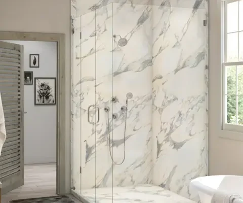 quick 1 day shower remodel Nashville with white acrylic walls
